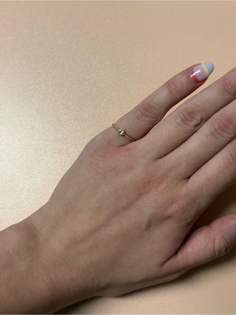 Gold Beaded Ring with Diamond Stone - Elegant Minimalist Women's Ring